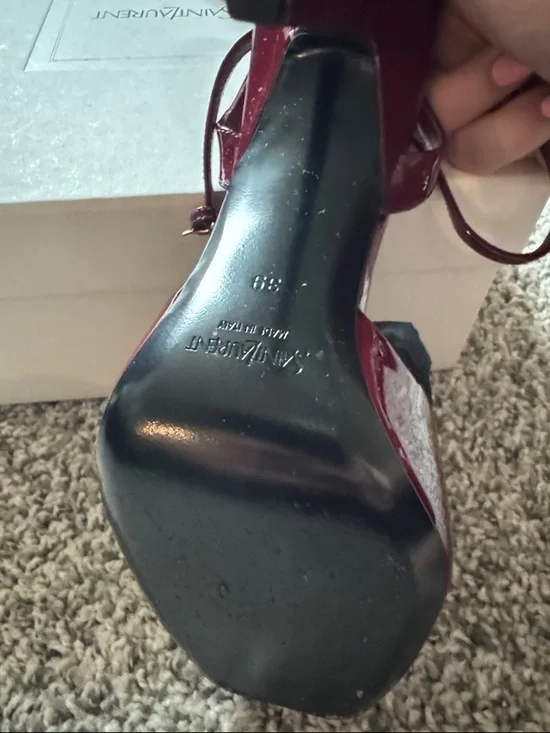 Saint Laurent La Scandale Grenat Patent Leather Slingback Square Peep Toe - Picture 6 of 7